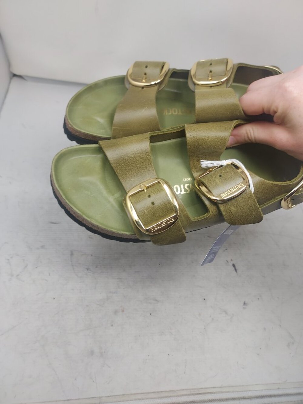 Birkenstock WOMENS Olive Green Milano Big Buckle Patent Sandal - Picture 9 of 9